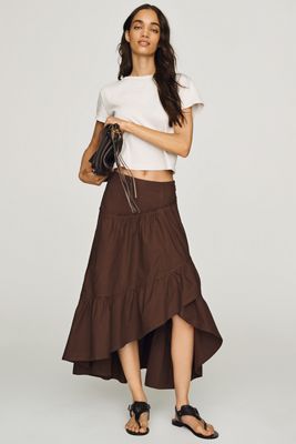 Pilcro Tiered Asymmetric Midi Skirt
