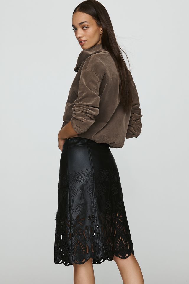 Pilcro Faux-Leather Cutwork Midi Skirt #2