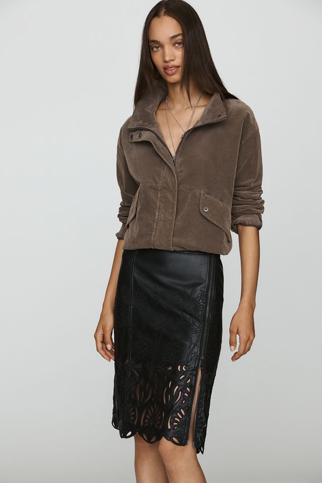 Pilcro Faux-Leather Cutwork Midi Skirt #3