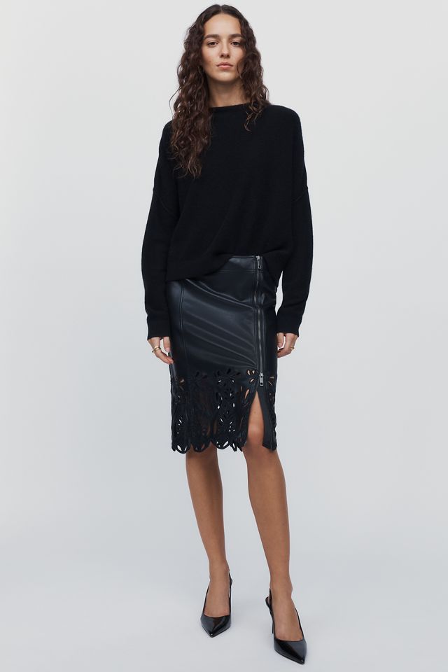 Pilcro Faux Leather Cutwork Midi Skirt #4