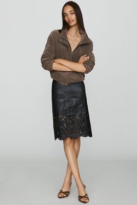 Pilcro Faux-Leather Cutwork Midi Skirt