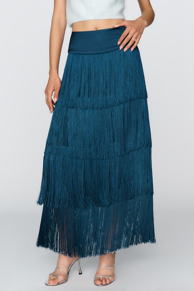 By Anthropologie Tiered Fringe Midi Skirt #1
