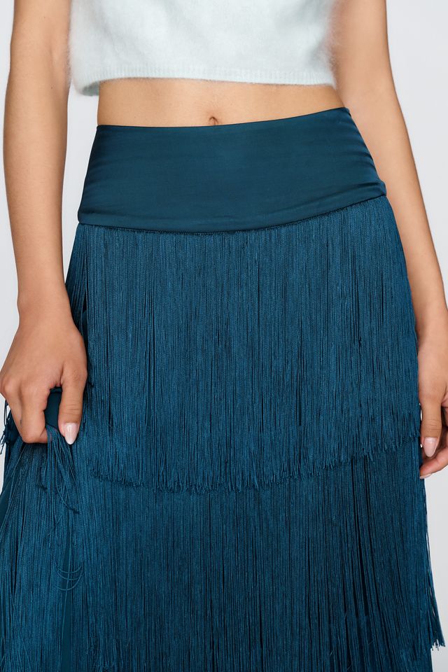 By Anthropologie Tiered Fringe Midi Skirt #3