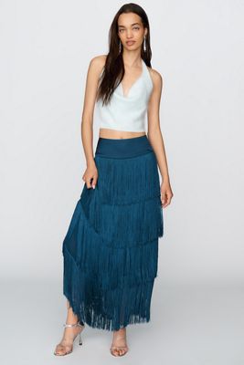 By Anthropologie Tiered Fringe Midi Skirt