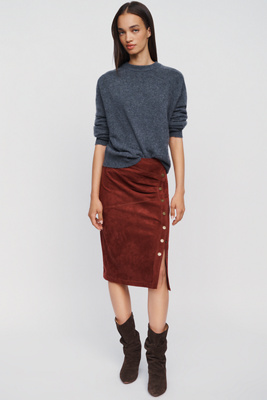 Pilcro Faux Suede Side Button Midi Skirt by Anthropologie