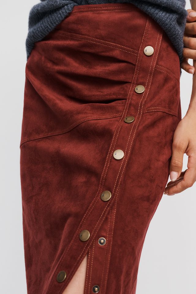 Pilcro Faux Suede Side Button Midi Skirt #3