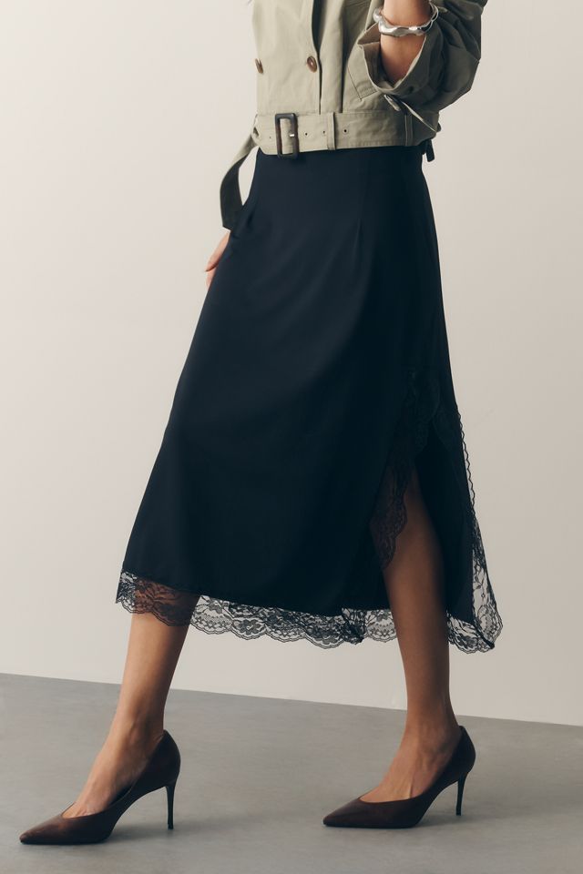 By Anthropologie Lace Trim Midi Skirt #2