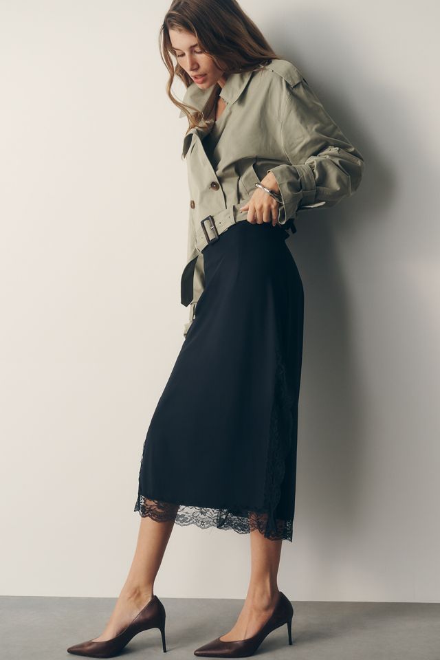 By Anthropologie Lace Trim Midi Skirt #1