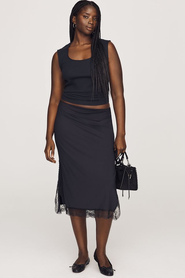 By Anthropologie Lace Trim Midi Skirt #5