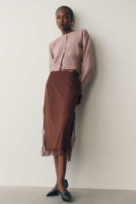 By Anthropologie Lace Trim Midi Skirt