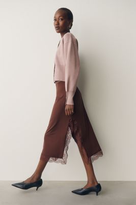 By Anthropologie Lace Trim Midi Skirt