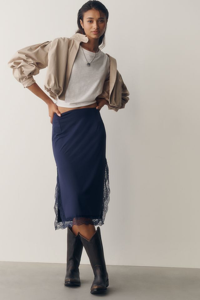 By Anthropologie Lace Trim Midi Skirt #4