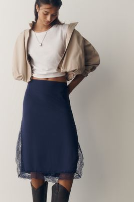 Falda Midi con Ribete de Encaje By Anthropologie