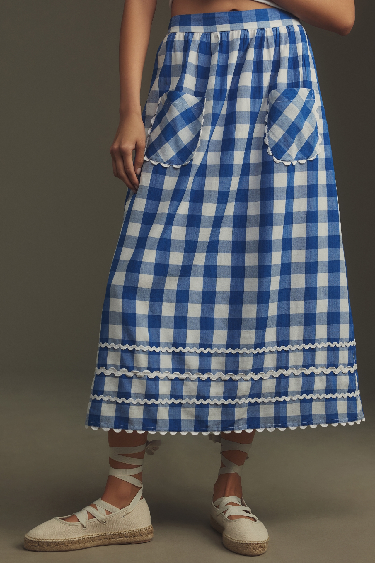 Pink City Prints Ric Rac Gingham Midi Skirt