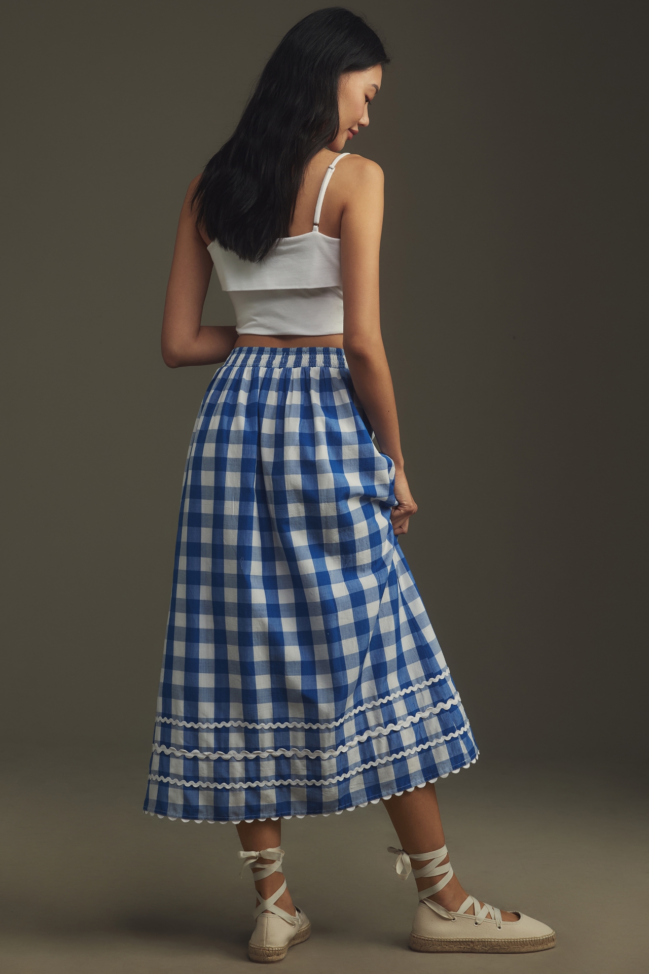 Pink City Prints Ric Rac Gingham Midi Skirt