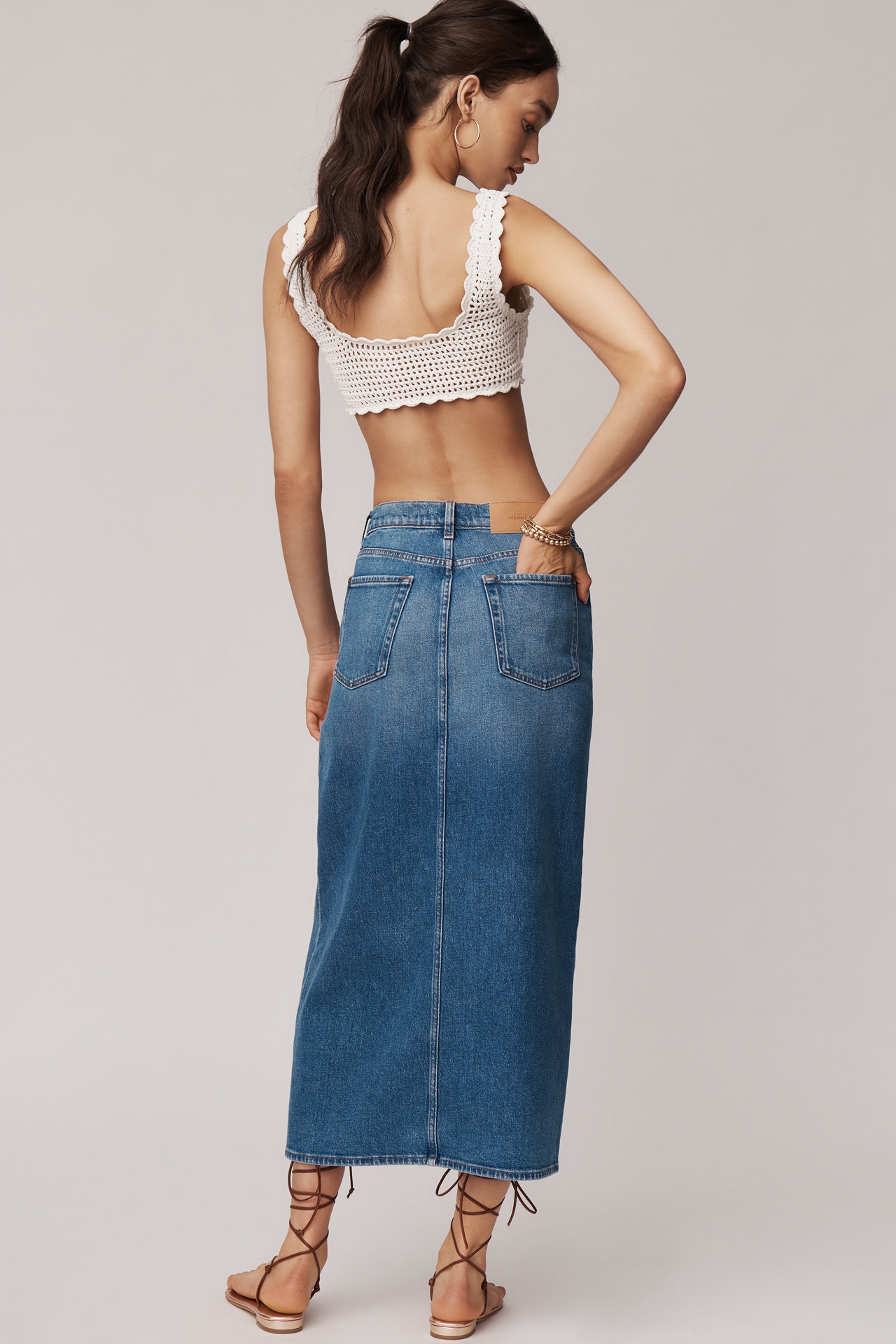 7 For All Mankind Libby High-Low Denim Midi Skirt