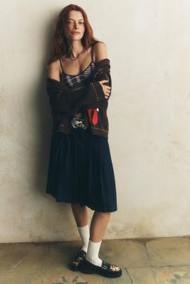 7 For All Mankind Pleated Midi Skirt