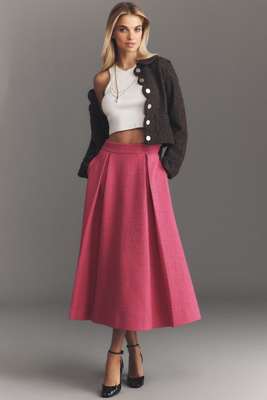 Derek Lam 10 Crosby Fenella Tweed Pleated Midi Skirt | Anthropologie