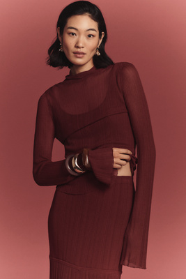 Derek Lam 10 Crosby Sheer Knit Layered Maxi Dress In Burgundy