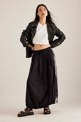 Maeve Lace-stripe Bubble Maxi Skirt In Black