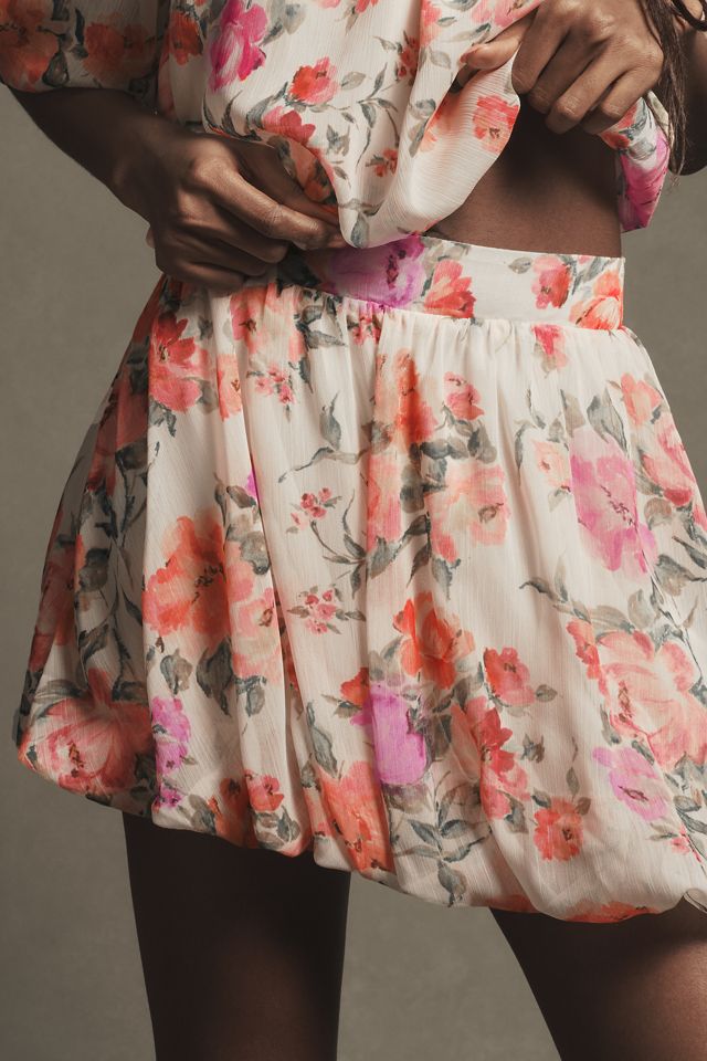 By Anthropologie Floral Bubble-Hem Skirt #1