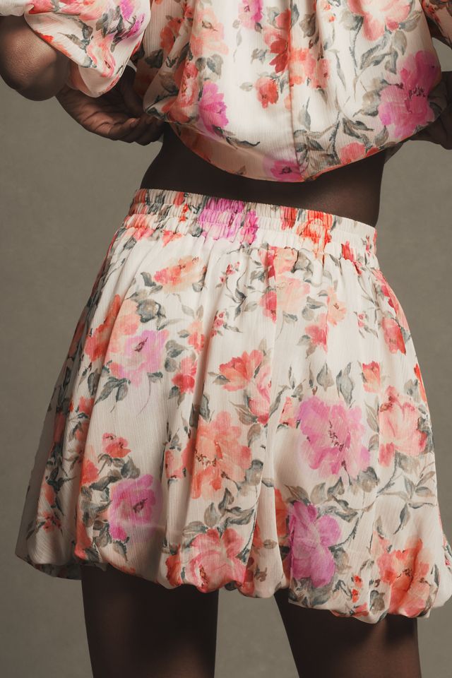 By Anthropologie Floral Bubble-Hem Skirt #3