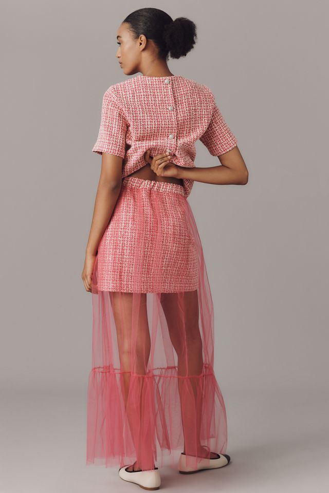 By Anthropologie Tulle Overlay Tweed Skirt #2