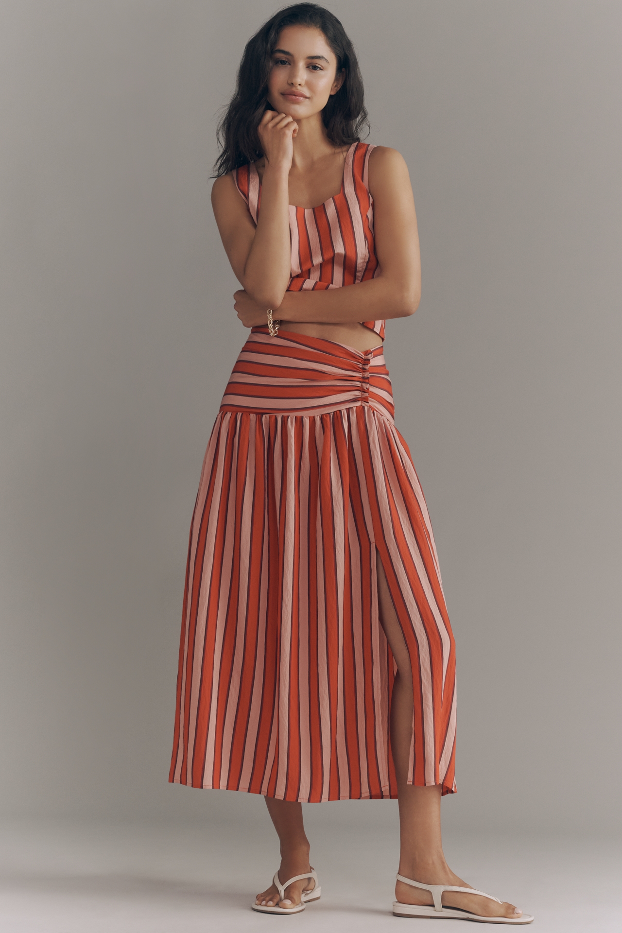 Maeve Ruched Split Midi Skirt