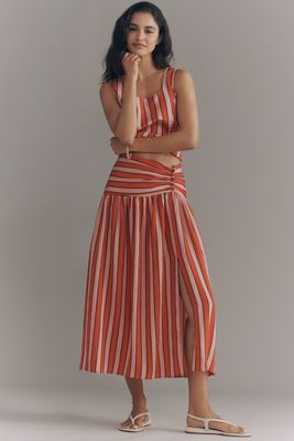 Maeve Ruched Split Midi Skirt
