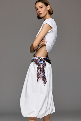 Maeve Cotton Scarf Bubble-Hem Midi Skirt