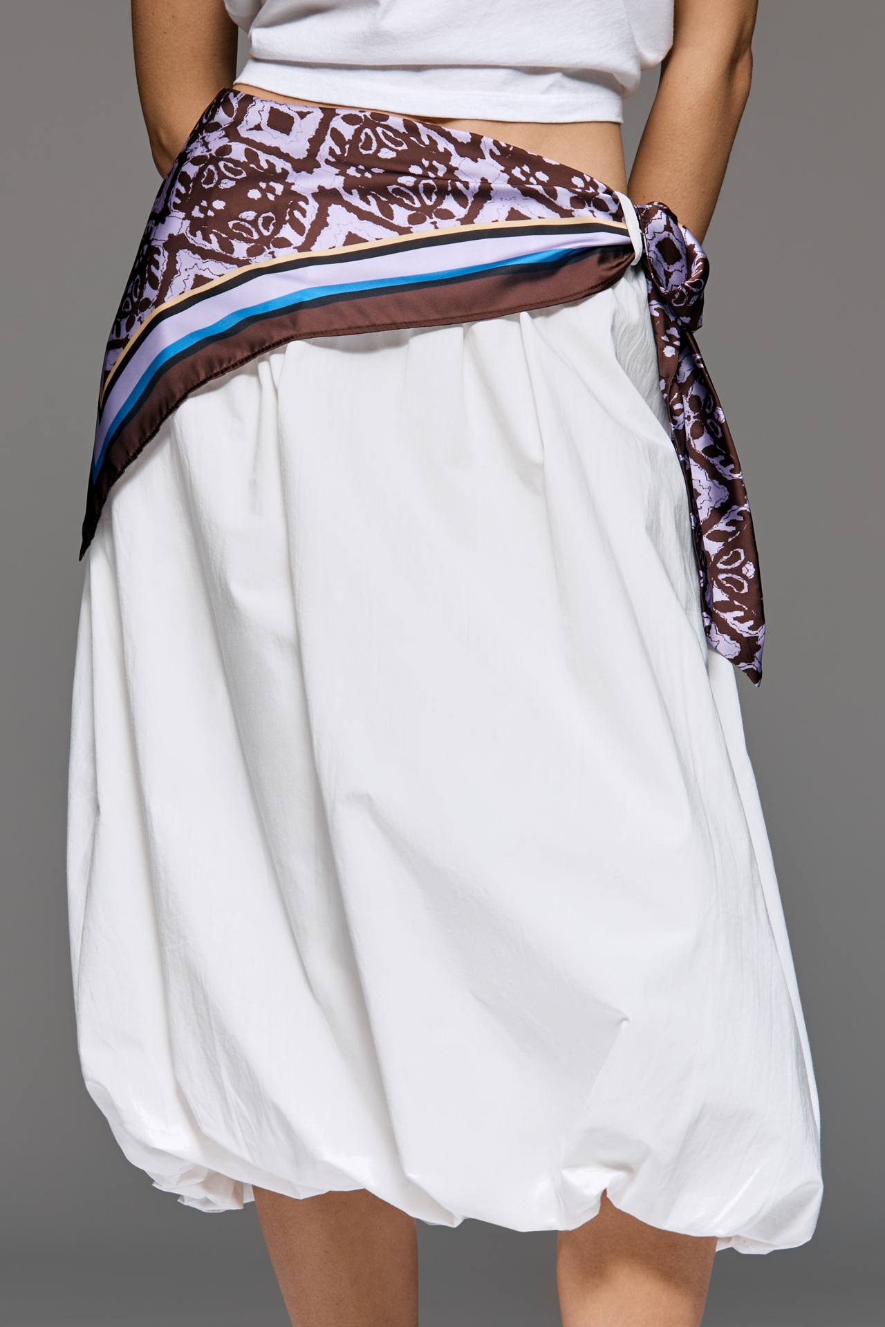 Maeve Cotton Scarf Bubble-Hem Midi Skirt