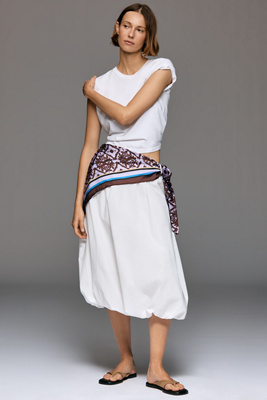 Maeve Scarf-Detail Bubble-Hem Midi Skirt