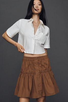 Maeve Buttondown Mini Skirt In Sand
