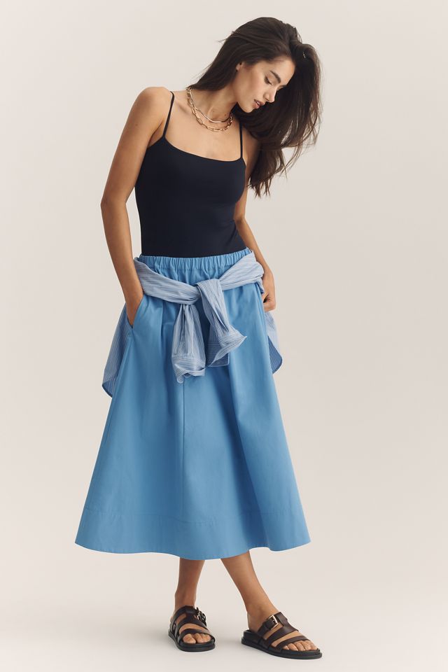 Maeve Cotton Pull-On Midi Skirt | Anthropologie