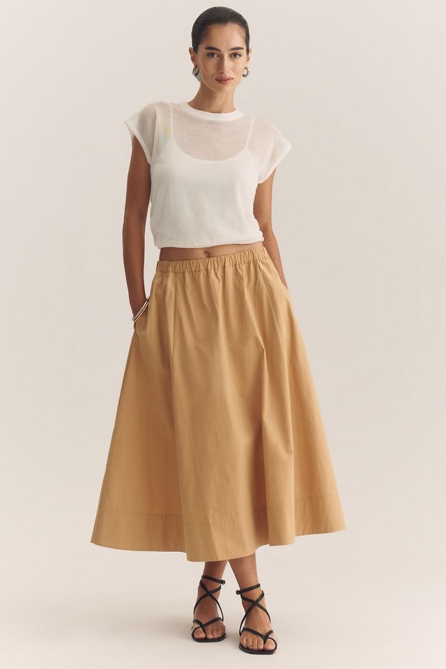 Maeve Hallie 100% Cotton Pull-On Midi Skirt #1