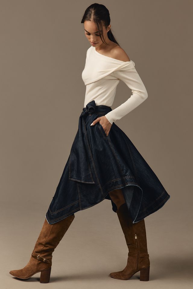Pilcro Denim High-Low Asymmetric Raw-Hem Skirt #3