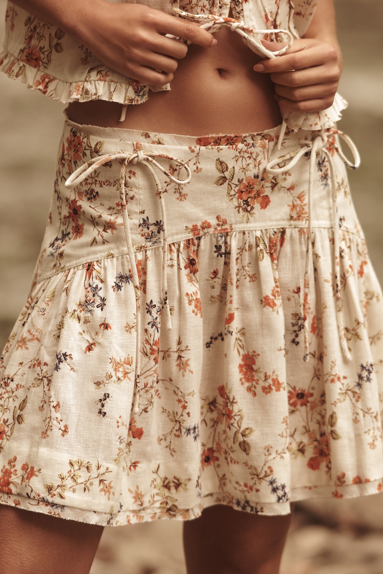 By Anthropologie Basque-Waist Linen Mini Skirt