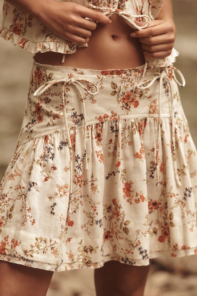 By Anthropologie Basque-Waist Linen Mini Skirt #1