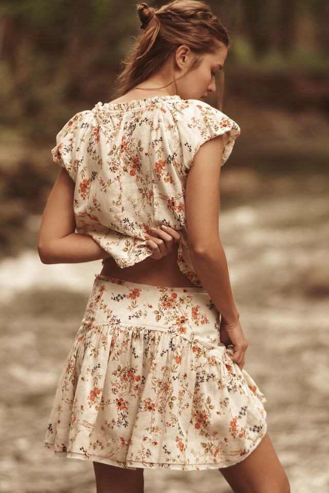 By Anthropologie Basque-Waist Linen Mini Skirt #3