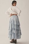 Pilcro Asymmetrical Ruffled Tiered Midi Skirt
