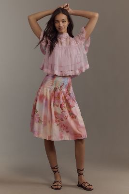 Jupe mi-longue smockée taille basse taille: M - By Anthropologie - Modalova