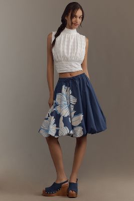 MAEVE DRAWSTRING KNEE-LENGTH BUBBLE SKIRT 