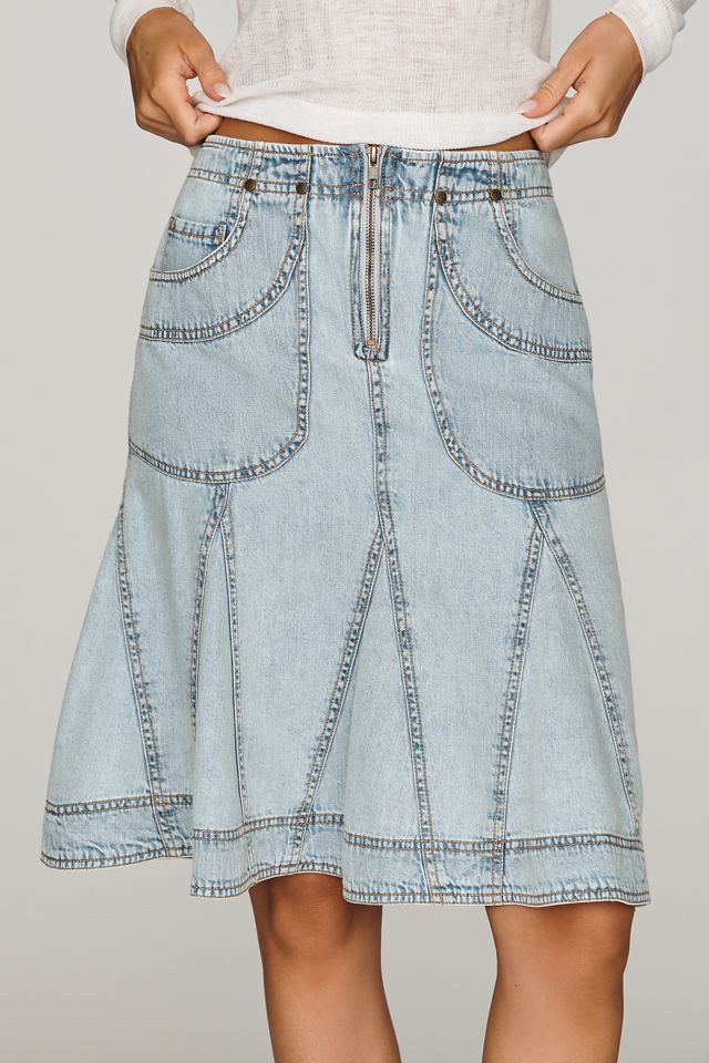 Pilcro Winona Fluted Denim Knee-Length Skirt #1