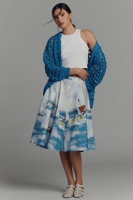 Button-Front Full Knee-Length Skirt