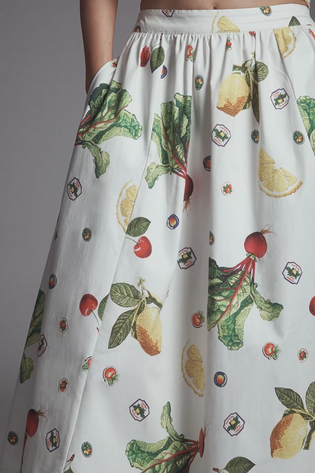 The Jacie Poplin Printed Midi Skirt by Maeve
