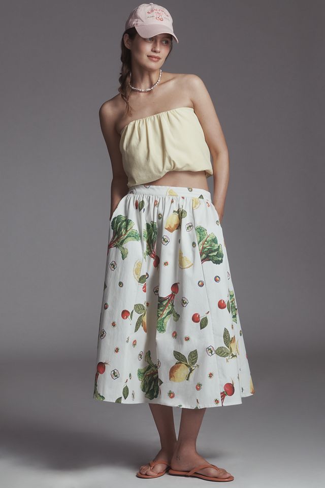The Jacie Poplin Printed Midi Skirt by Maeve