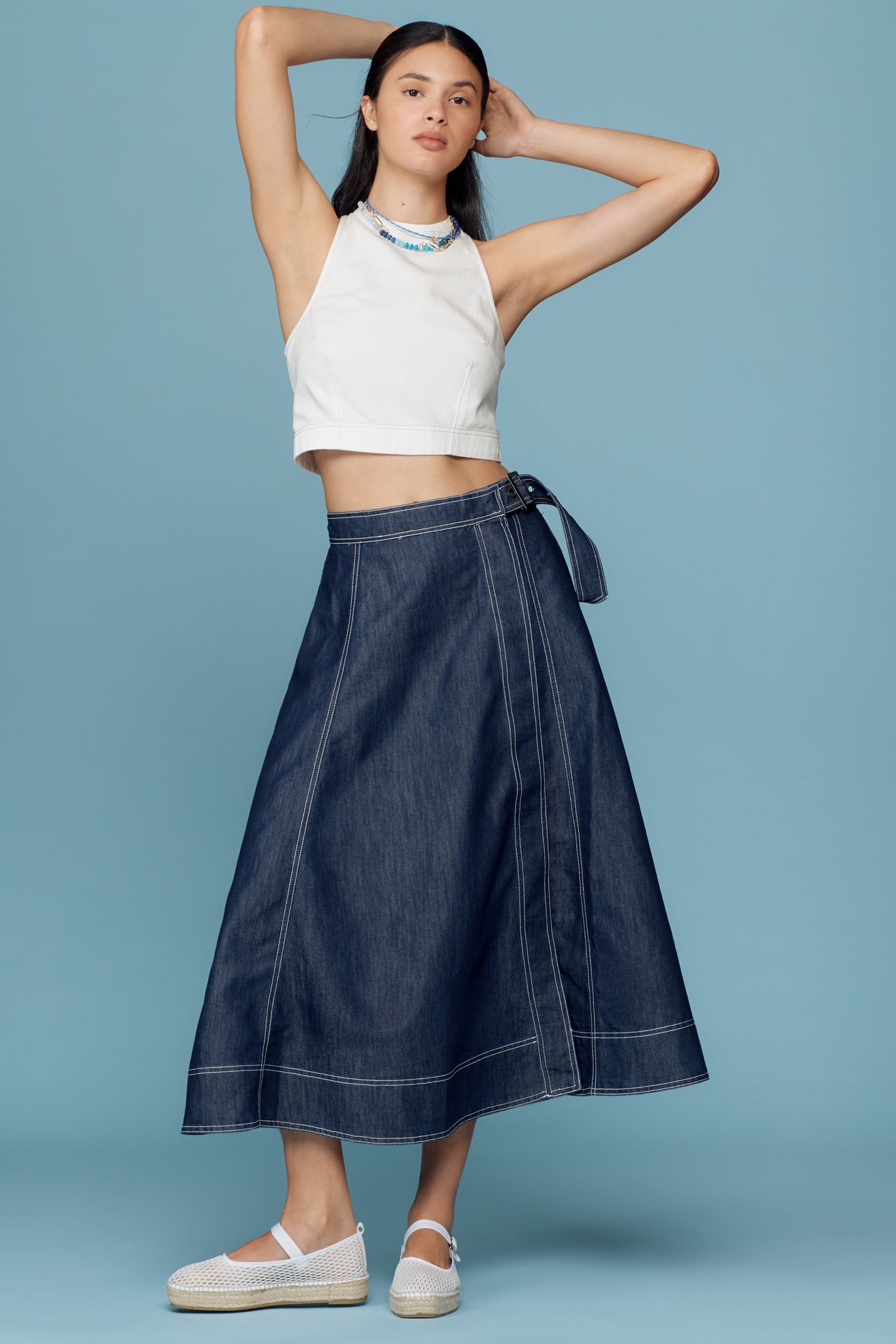 Pilcro Side-Slit Denim A-Line Midi Skirt