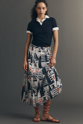 Maeve Graphic Tiger Piped Maxi Skirt
