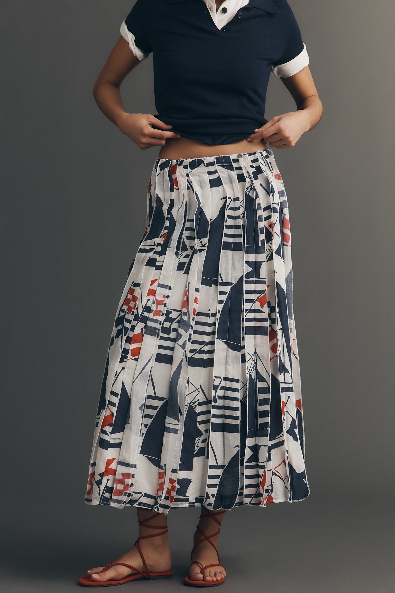 Maeve Graphic Tiger Piped Midi Skirt