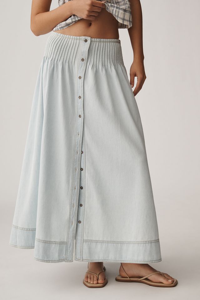 Pilcro Pintuck Basque-Waist Denim Maxi Skirt | Anthropologie